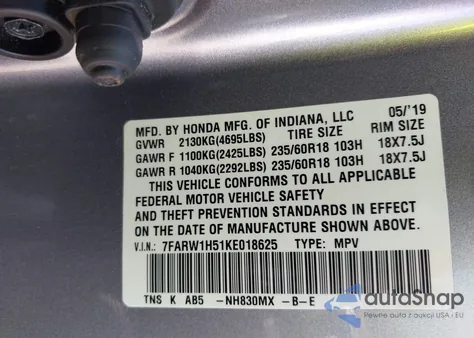 2019 Honda Cr-V Ex из США, поврежденный, VIN 7FARW1H51KE018625